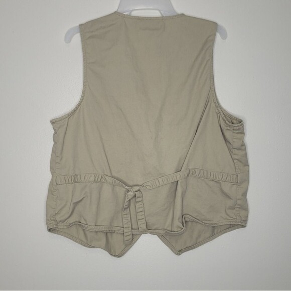 Vintage safari giraffe elephant button front tan tie back quirky vest size large - Picture 2 of 5